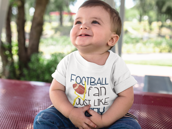 FOOTBALL FAN JUST LIKE DADDY Funny baby onesies aunt bodysuit (white: short or long sleeve)