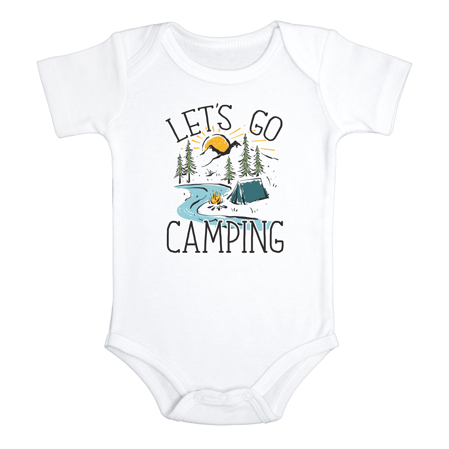 LET'S GO CAMPING Funny baby onesies Hiking bodysuit (white: short or long sleeve)