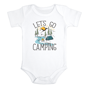 LET'S GO CAMPING Funny baby onesies Hiking bodysuit (white: short or long sleeve)