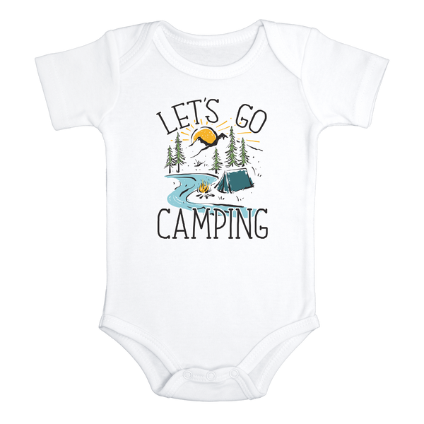 LET'S GO CAMPING Funny baby onesies Hiking bodysuit (white: short or long sleeve)