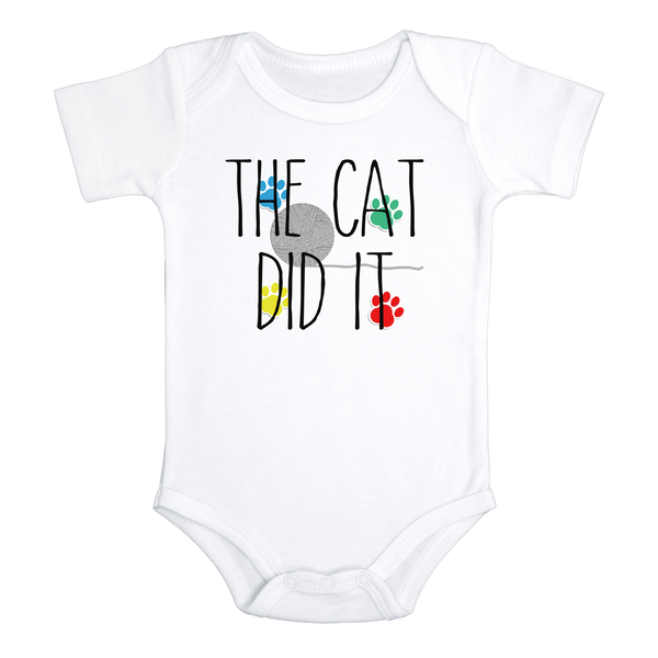 THE CAT DID IT Funny baby Kitten onesies bodysuit (white: short or long sleeve)