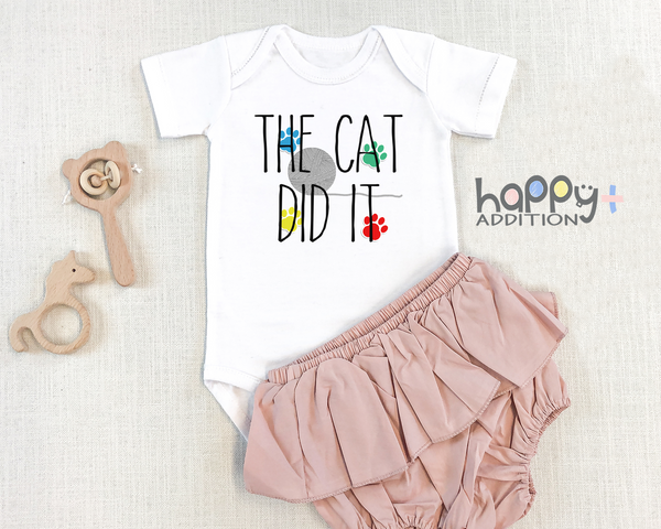 THE CAT DID IT Funny baby Kitten onesies bodysuit (white: short or long sleeve)