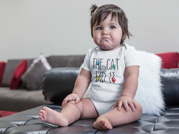 THE CAT DID IT Funny baby Kitten onesies bodysuit (white: short or long sleeve)