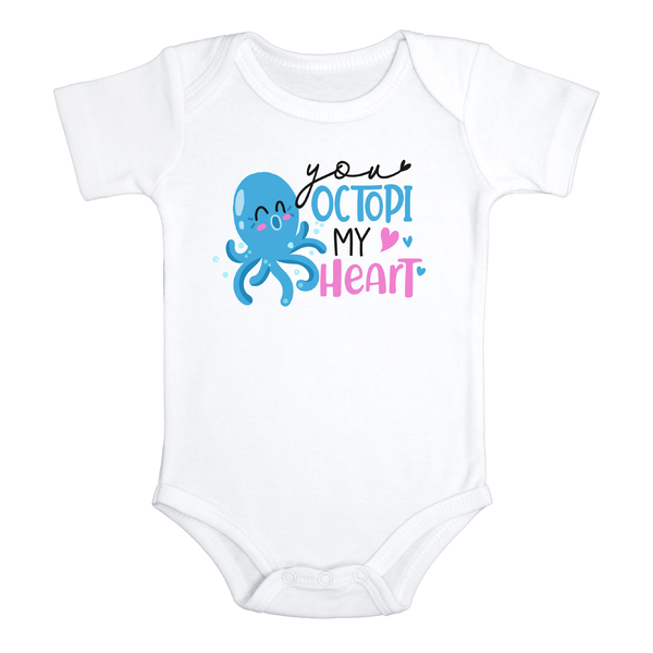YOU OCTOPI MY HEART Funny baby Octopus onesies bodysuit (white: short or long sleeve)