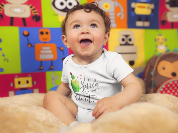 I'M A SUCCA FOR MY AUNT Funny baby onesies aunt bodysuit (white: short or long sleeve) - HappyAddition
