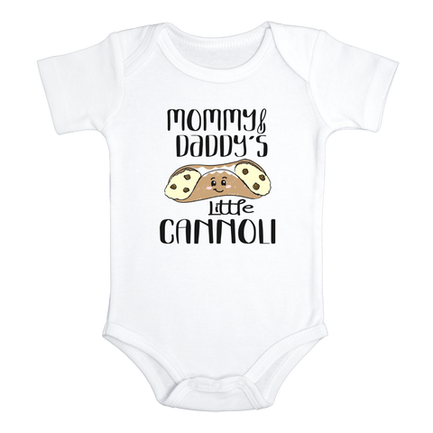 MOMMY AND DADDY'S LITTLE CANNOLI Funny baby Boy onesies bodysuit (white: short or long sleeve)