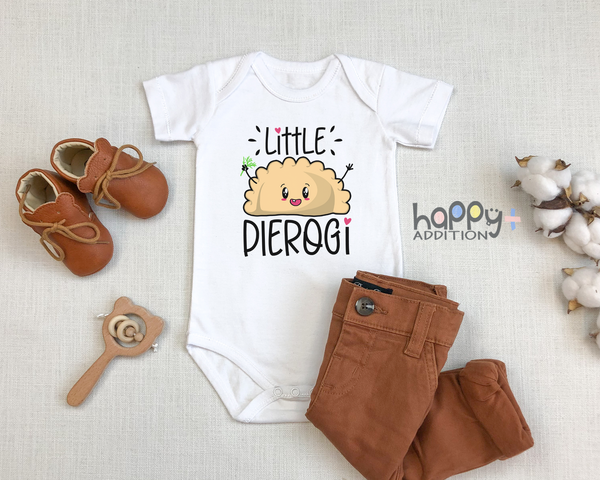 LITTLE PIEROGI Funny baby onesies bodysuit (white: short or long sleeve)