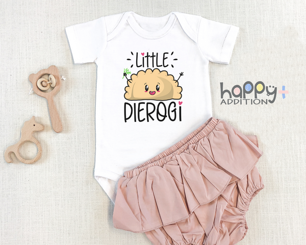 LITTLE PIEROGI Funny baby onesies bodysuit (white: short or long sleeve)