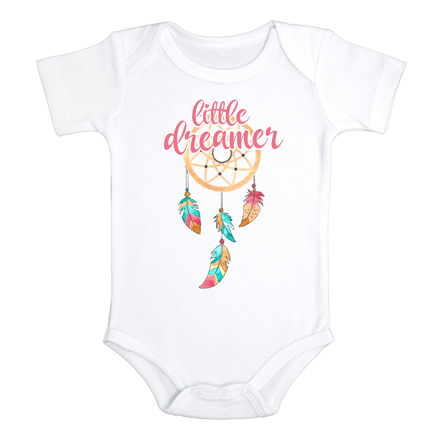 LITTLE DREAMER Funny baby Dream Catcher onesies Native American Inspired bodysuit (white: short or long sleeve)