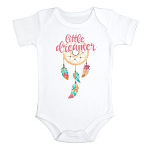 LITTLE DREAMER Funny baby Dream Catcher onesies Native American Inspired bodysuit (white: short or long sleeve)