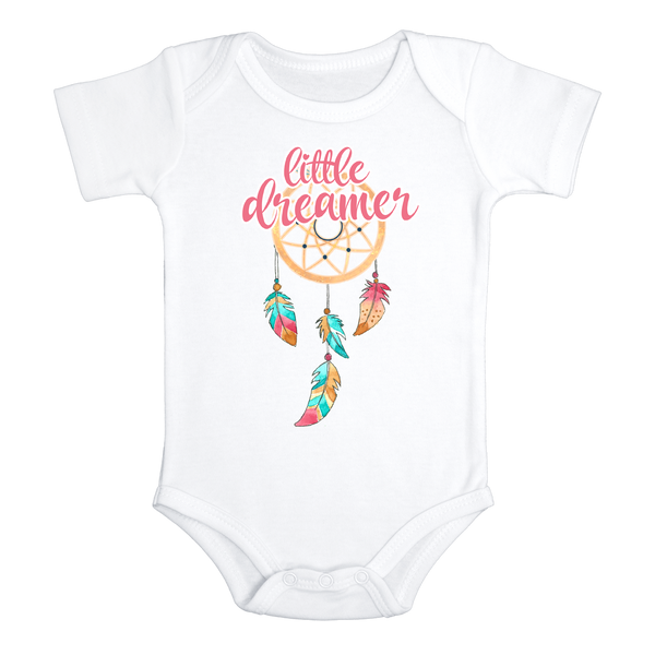 LITTLE DREAMER Funny baby Dream Catcher onesies Native American Inspired bodysuit (white: short or long sleeve)