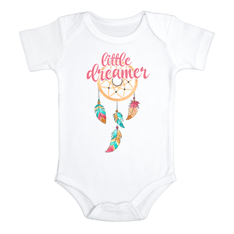 LITTLE DREAMER Funny baby Dream Catcher onesies Native American Inspired bodysuit (white: short or long sleeve)