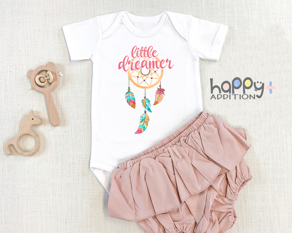 LITTLE DREAMER Funny baby Dream Catcher onesies Native American Inspired bodysuit (white: short or long sleeve)