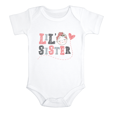 LIL' SISTER Funny Baby Sister Onesie Baby Girl Body Suit White - HappyAddition