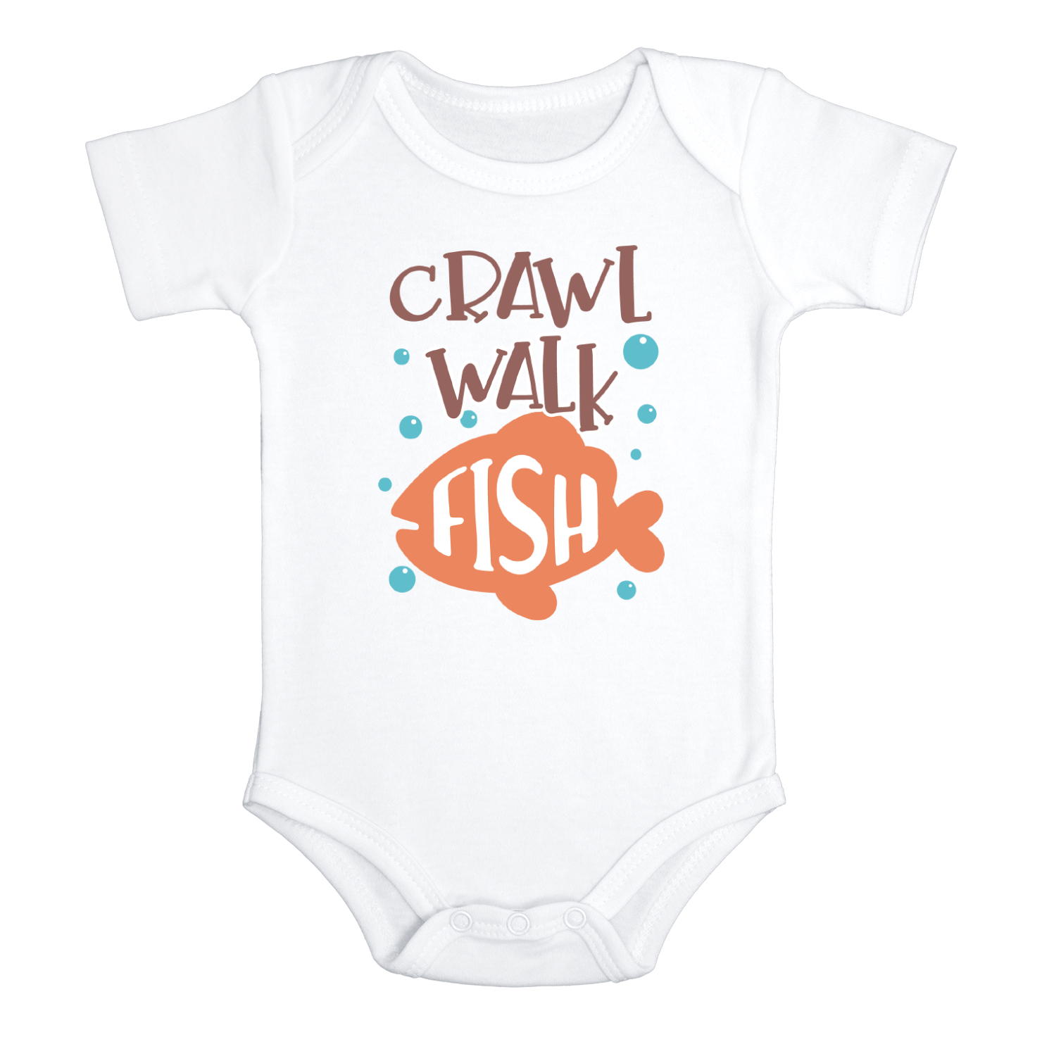 CRAWL WALK FISH Funny baby onesies fishing bodysuit (white: short or long  sleeve)
