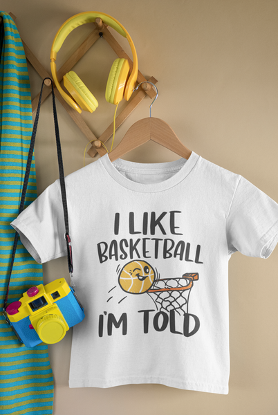 I LIKE BASKETBALL I'M TOLD Funny baby onesies basketball bodysuit (white: short or long sleeve)