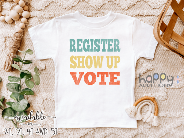 REGISTER SHOW UP VOTE Funny baby onesies bodysuit (white: short or long sleeve)