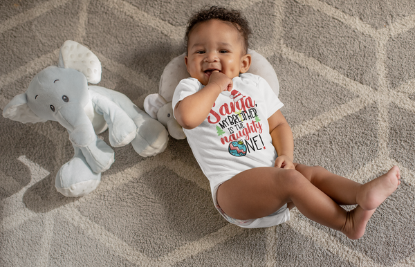 SANTA MY BROTHER IS THE NAUGHTY ONE! Funny baby Christmas onesies bodysuit (white: short or long sleeve)