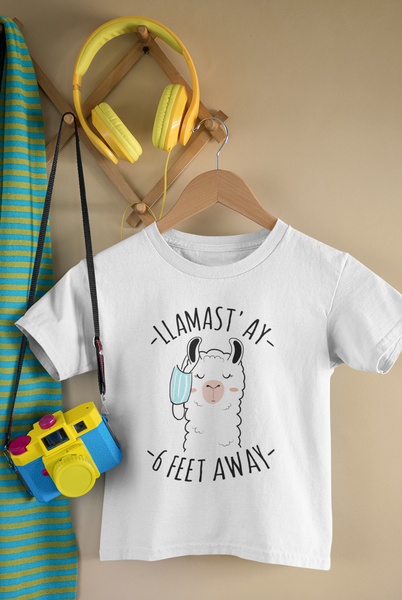 LLAMASTAY 6 FEET AWAY funny Llama Quarantine baby onesies bodysuit (white: short or long sleeve)