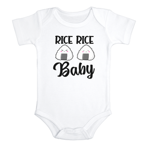 RICE RICE BABY Funny Asian Food baby onesies bodysuit (white: short or long sleeve)