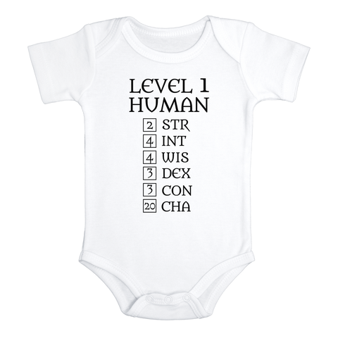 LEVEL 1 HUMAN Funny Board Game baby onesies gamer bodysuit