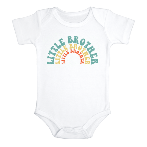 LITTLE BROTHER Funny Baby Brother Onesie Baby Boy Body Suit White