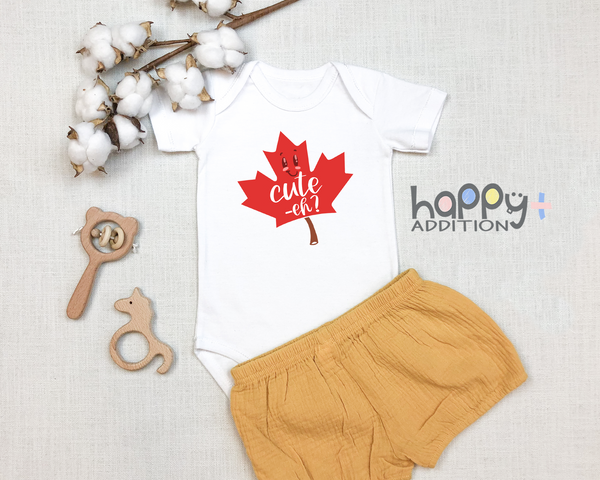 CUTE -EH! Funny baby Canada onesies bodysuit (white: short or long sleeve)