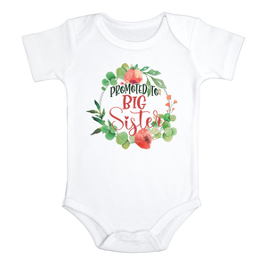 PROMOTED TO BIG SISTER Funny Baby Sister Rainbow Onesie Baby Girl Body Suit  (white: short or long sleeve) toddler 3t 4t 5t Available