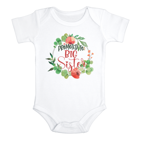 PROMOTED TO BIG SISTER Funny Baby Sister Rainbow Onesie Baby Girl Body Suit  (white: short or long sleeve) toddler 3t 4t 5t Available