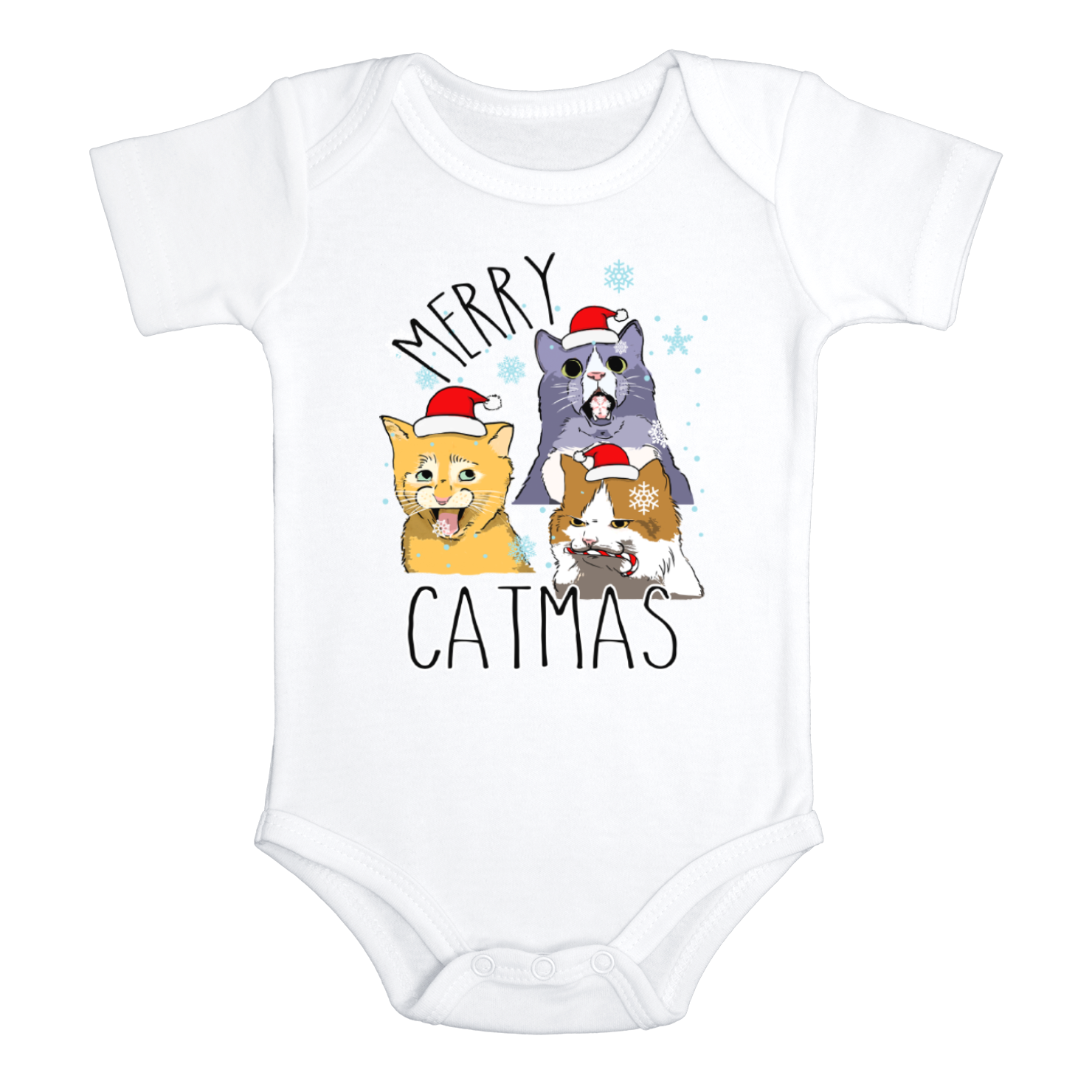 MERRY CATMAS Funny baby Cat onesies Christmas bodysuit (white: short or long sleeve)