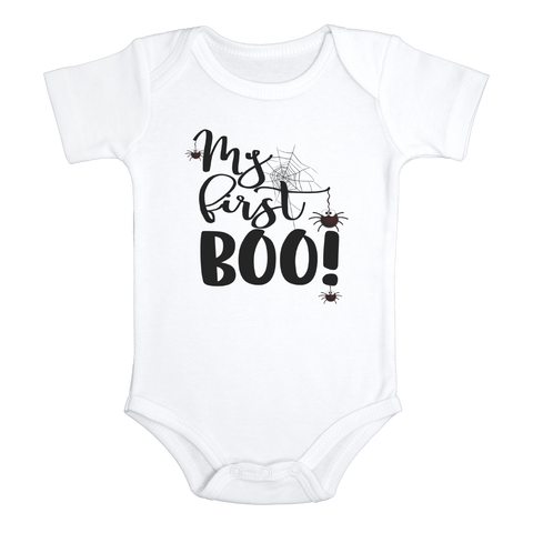 MY FIRST BOO Funny baby onesies First Halloween bodysuit (white: short or long sleeve)