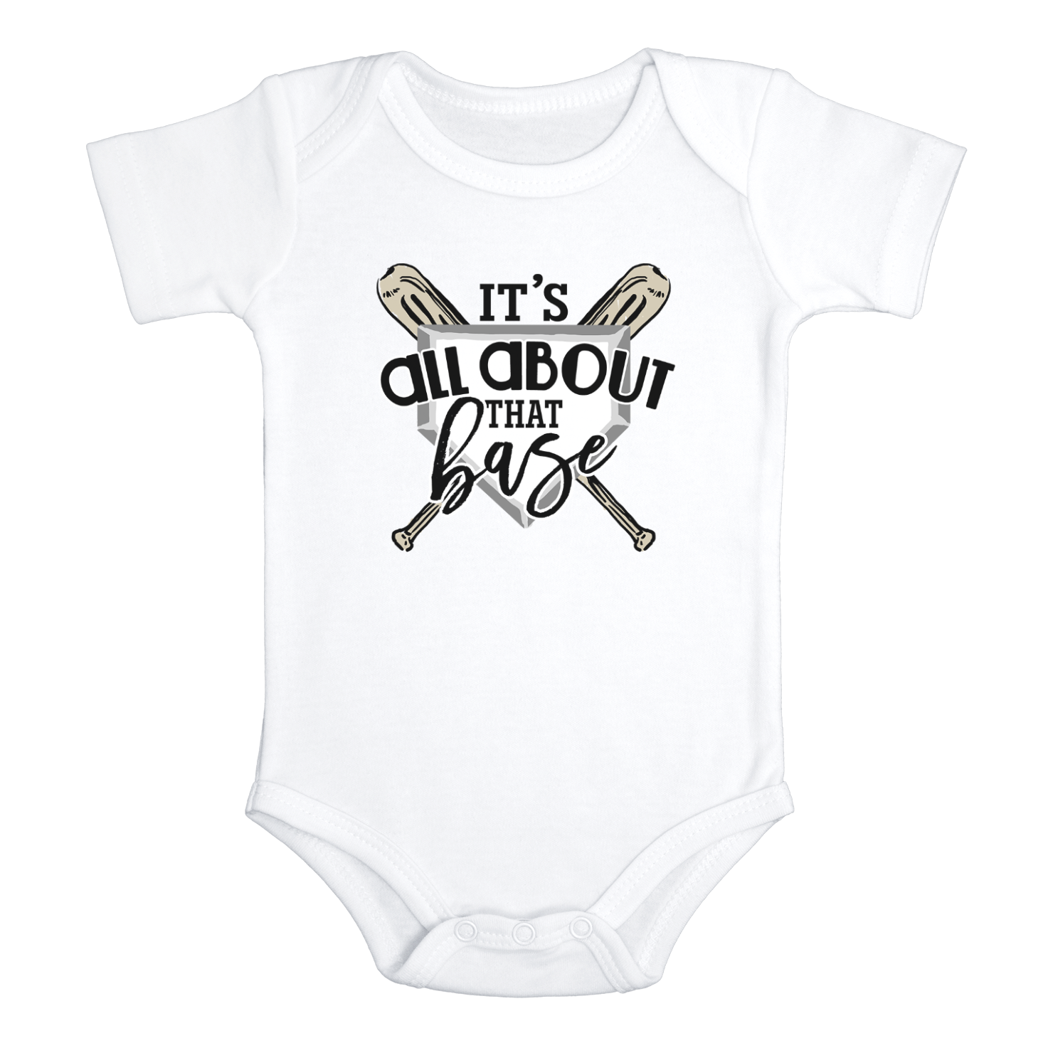 IT'S ALL ABOUT THAT BASE Funny baseball baby onesies bodysuit (white: short or long sleeve)