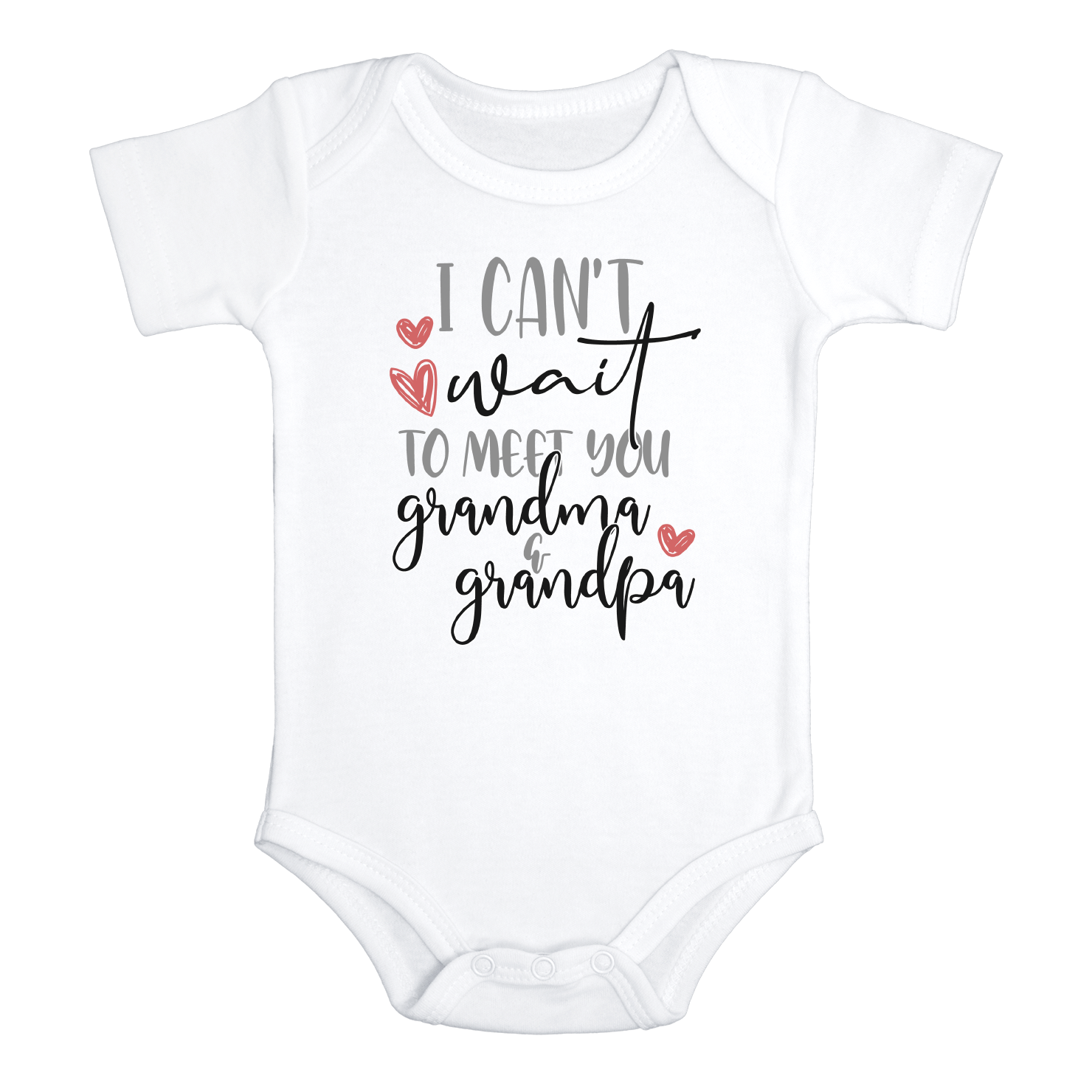 I CAN'T WAIT TO MEET YOU GRANDMA AND GRANDPA baby onesies bodysuit (white: short or long sleeve)