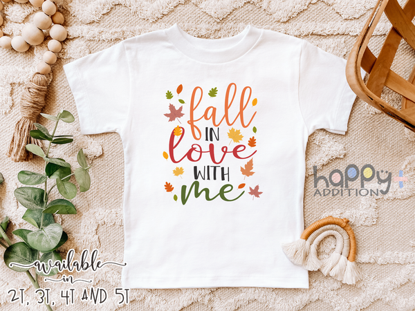 FALL IN LOVE WITH ME Funny baby Autumn onesies bodysuit (white: short or long sleeve)