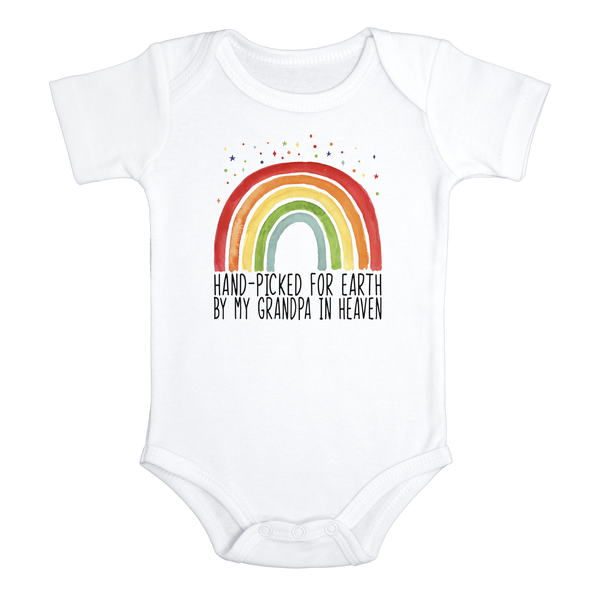 HAND-PICKED FOR EARTH BY MY GRANDPA IN HEAVEN baby Rainbow onesies bodysuit (white: short or long sleeve)