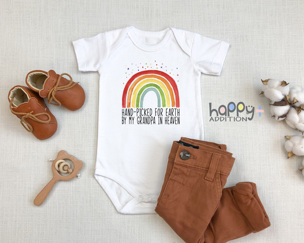 HAND-PICKED FOR EARTH BY MY GRANDPA IN HEAVEN baby Rainbow onesies bodysuit (white: short or long sleeve)