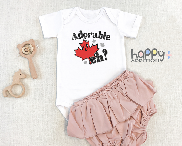 ADORABLE EH Funny Canadian baby Canada onesies bodysuit (white: short or long sleeve)