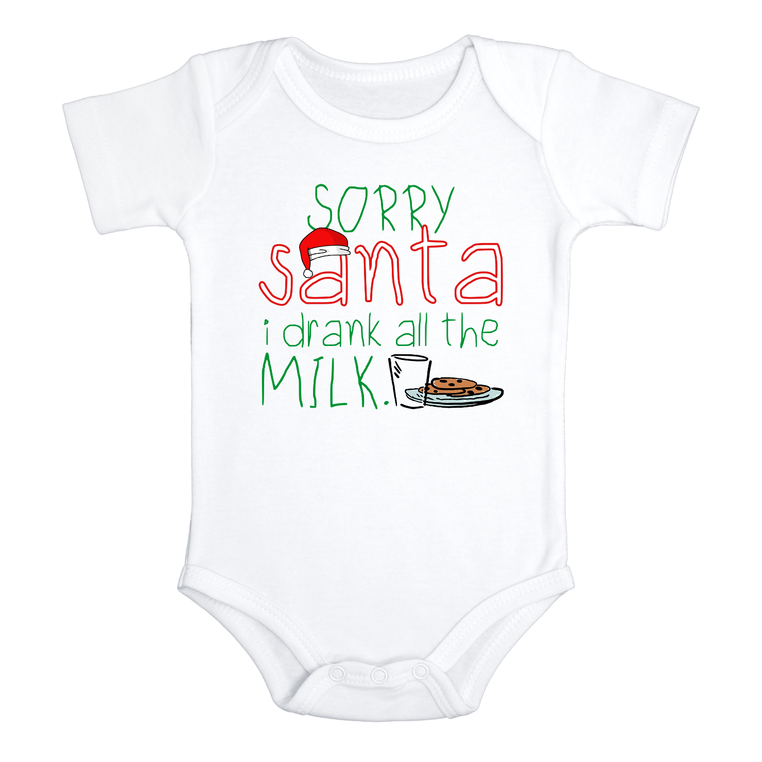 SORRY SANTA I DRANK ALL THE MILK Funny baby Christmas onesies bodysuit (white: short or long sleeve)