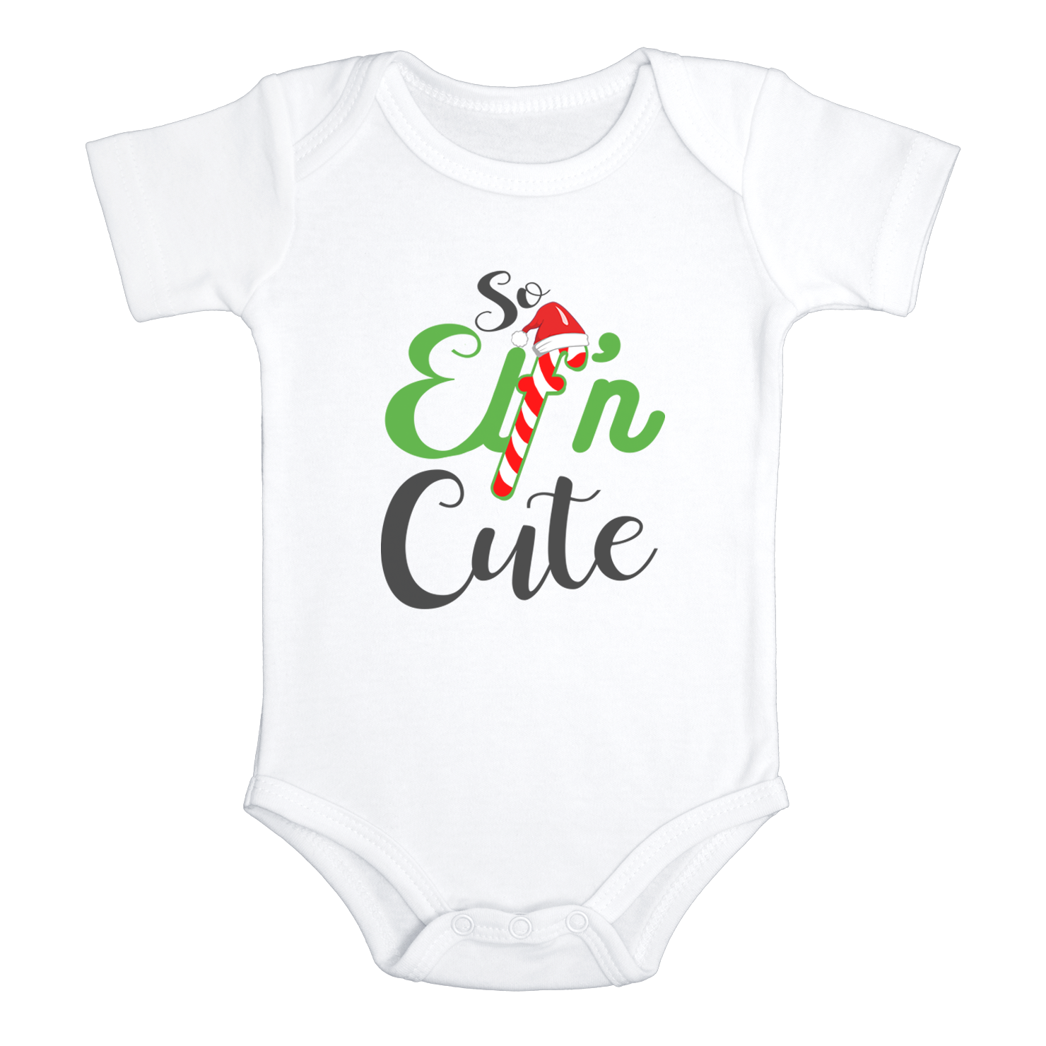SO ELF'N CUTE Funny baby onesies Christmas bodysuit (white: short or long sleeve) - HappyAddition