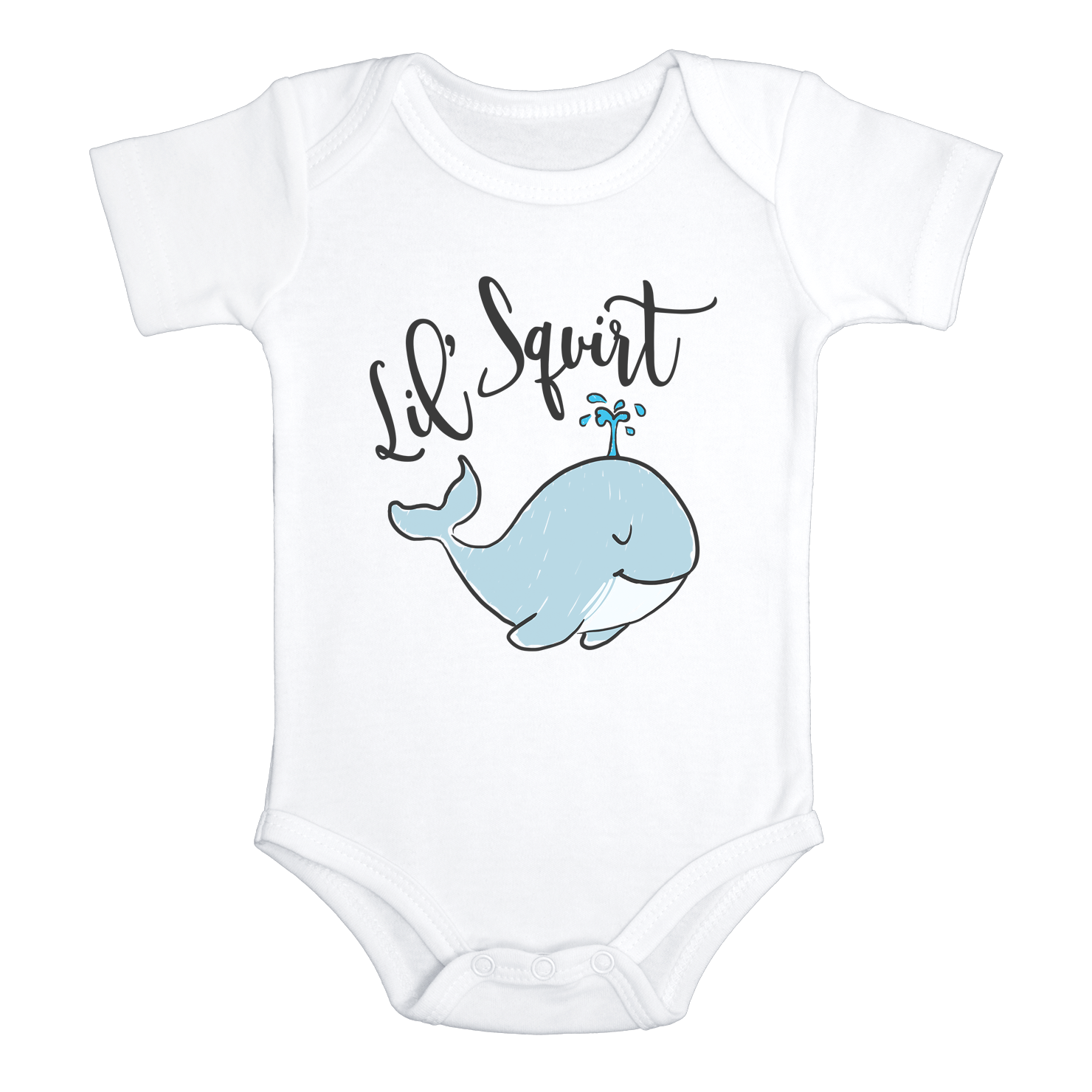 LIL' SQUIRT Funny Baby Bodysuit/ Cute Whale Onesie White - HappyAddition