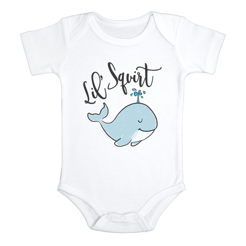 LIL' SQUIRT Funny Baby Bodysuit/ Cute Whale Onesie White - HappyAddition