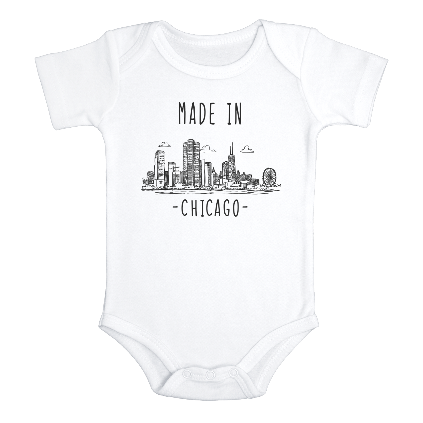 MADE IN CHICAGO City Cute baby Illinois onesies bodysuit (white: short or long sleeve)