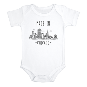 MADE IN CHICAGO City Cute baby Illinois onesies bodysuit (white: short or long sleeve)