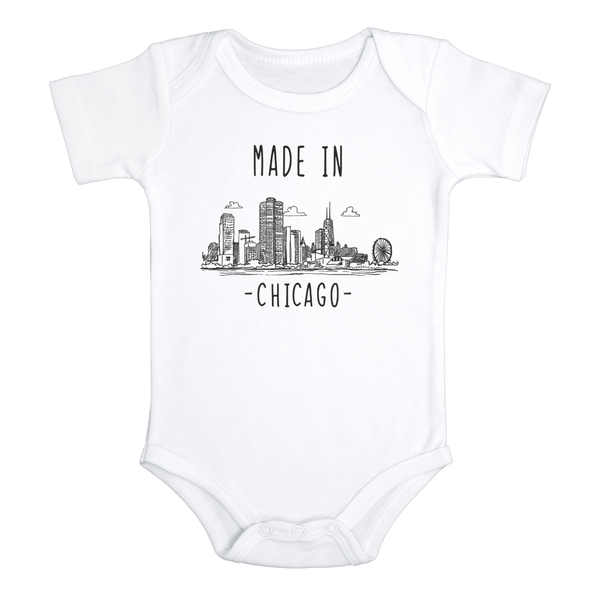 MADE IN CHICAGO City Cute baby Illinois onesies bodysuit (white: short or long sleeve)