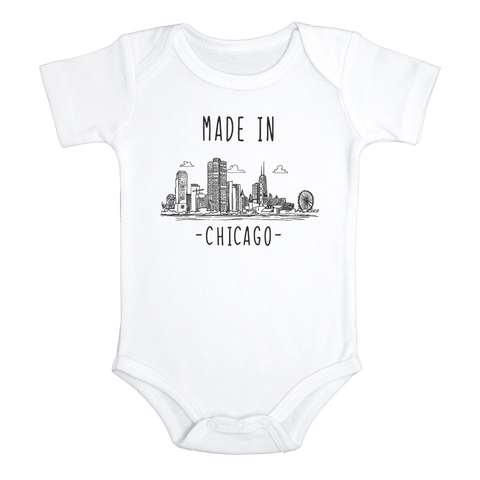 MADE IN CHICAGO City Cute baby Illinois onesies bodysuit (white: short or long sleeve)