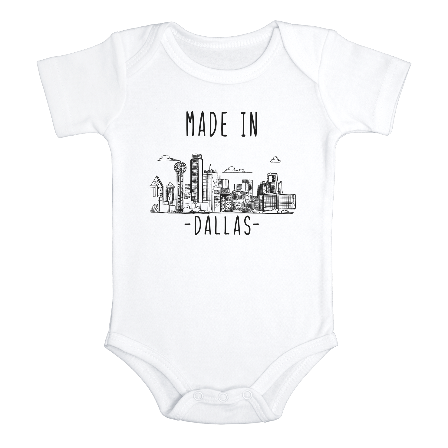 MADE IN DALLAS Texas Cute baby onesies bodysuit (white: short or long sleeve)