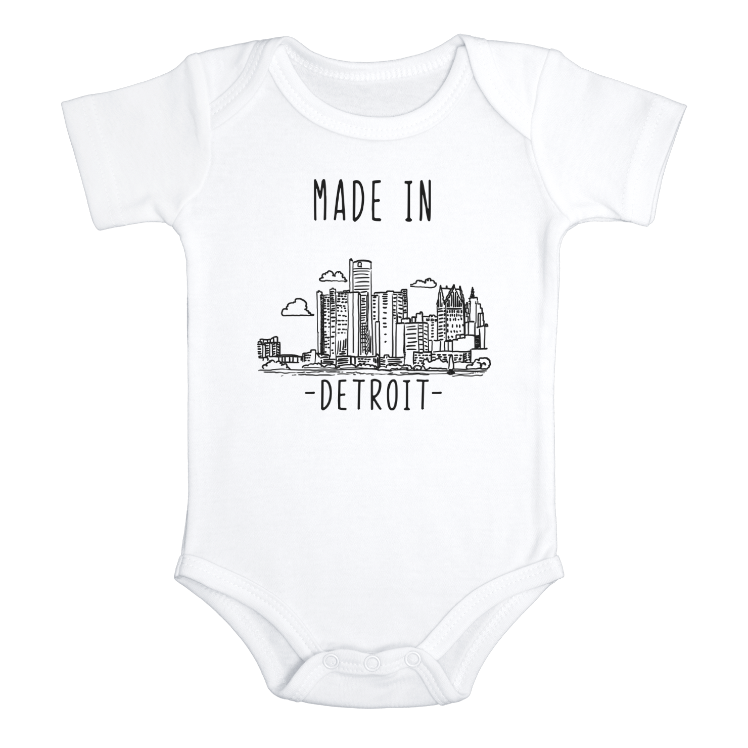 MADE IN DETROIT City Funny baby Michigan onesies bodysuit (white: short or long sleeve)