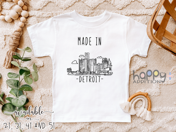 MADE IN DETROIT City Funny baby Michigan onesies bodysuit (white: short or long sleeve)