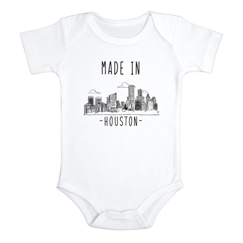 MADE IN HOUSTON Texas Cute baby onesies bodysuit (white: short or long sleeve)