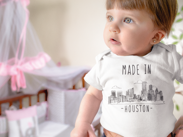 MADE IN HOUSTON Texas Cute baby onesies bodysuit (white: short or long sleeve)